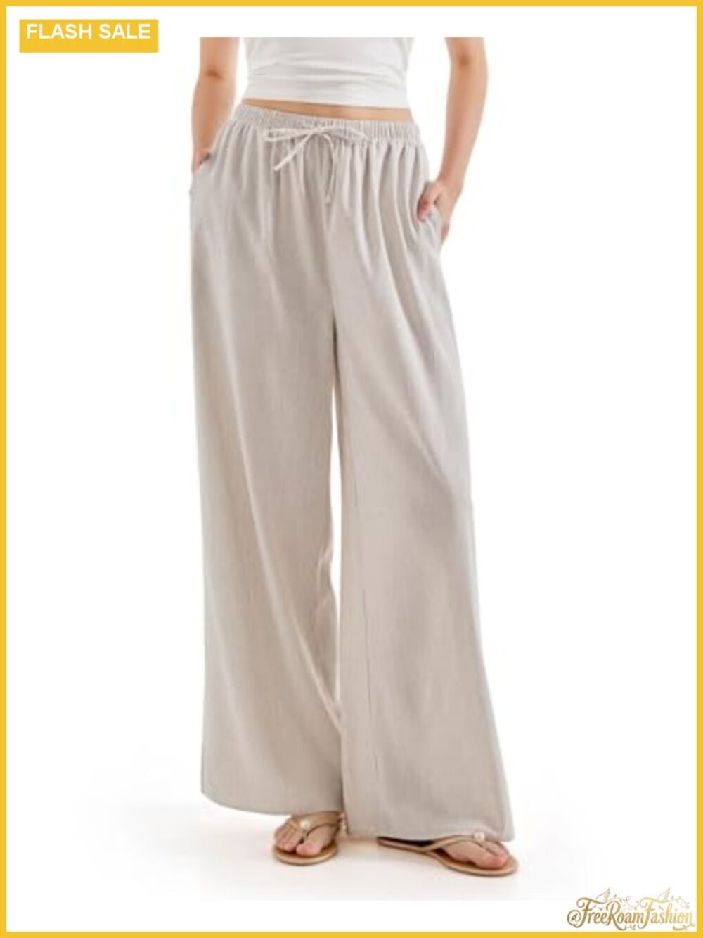 High Waisted Wide Leg Linen Pants Flowy Palazzo Lounge Pants with Pockets